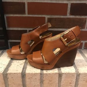 MICHAEL KORS Leather Platform Wedge Sandals 7M